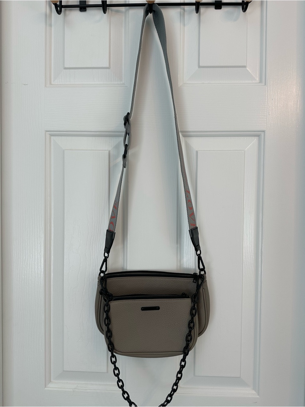 Taupe Crossbody Messenger Bag with Adjustable Gray Strap